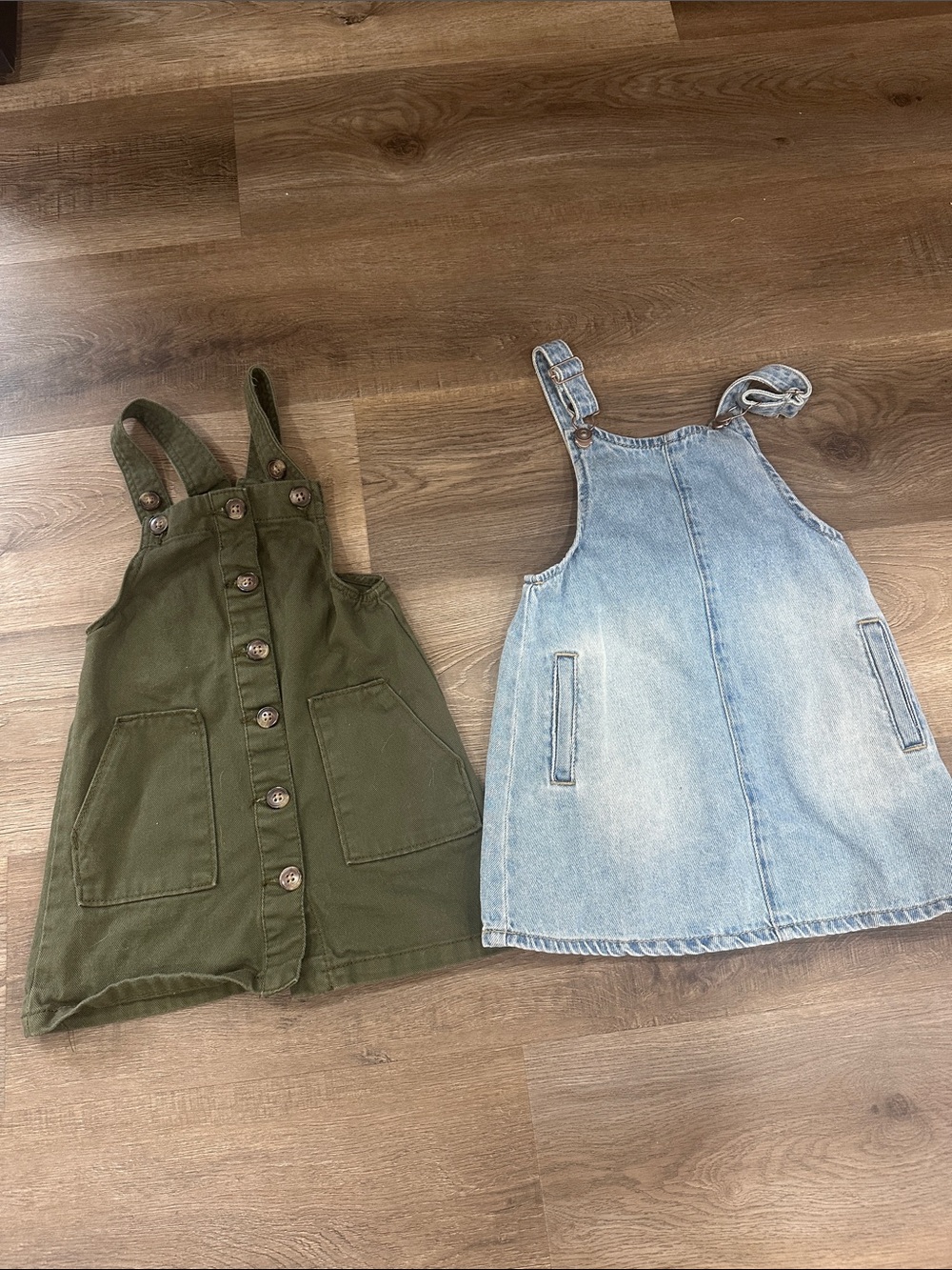 wonder nation Olive Green & Light Blue Denim Pinafore Dresses